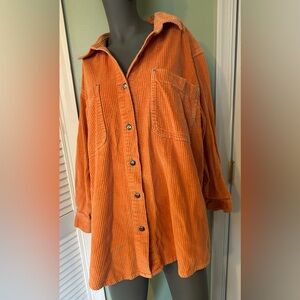 Vintage Orange Button Up Cotton Corduroy Collared Shirt Women’s Size L